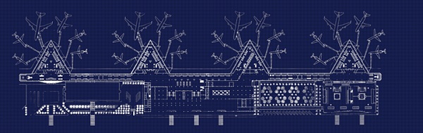 Plànols de l'ampliació de les terminals de l'aeroport del Prat per les Olimpíades de 1992 (dissenyada per Ricard Bofill)